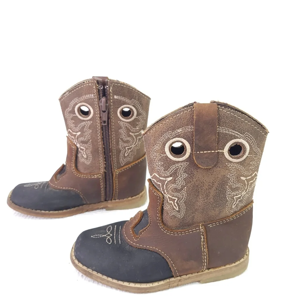 Baby Red Hawk Western Boots Leather Cowboy Side Zip Bootie Infant Shoe Size 7.5